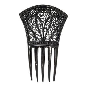 Antique Black Filigree Carved Celluloid Large Hair Comb 5 3/4” Signed BEST-HOLD